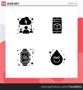 Group of 4 Solid Glyphs Signs and Symbols for cloud, time, mobile, technology, wedding Editable Vector Design Elements