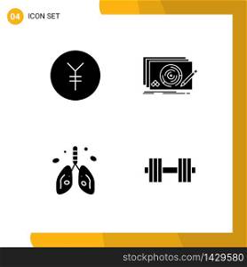 Group of 4 Solid Glyphs Signs and Symbols for coin, cancer, level, complete, lung Editable Vector Design Elements