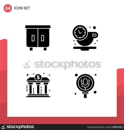 Group of 4 Solid Glyphs Signs and Symbols for decor, banking, interior, rest, power Editable Vector Design Elements