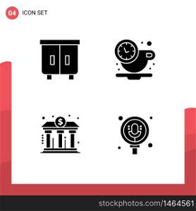 Group of 4 Solid Glyphs Signs and Symbols for decor, banking, interior, rest, power Editable Vector Design Elements