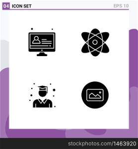 Group of 4 Solid Glyphs Signs and Symbols for e learning, graduation, atom, science, image Editable Vector Design Elements