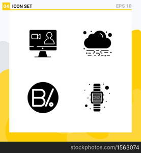 Group of 4 Solid Glyphs Signs and Symbols for job, panama, computer, cloud, digital Editable Vector Design Elements