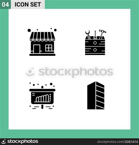 Group of 4 Solid Glyphs Signs and Symbols for market, chart, store, carpenter, sales Editable Vector Design Elements
