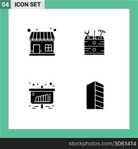Group of 4 Solid Glyphs Signs and Symbols for market, chart, store, carpenter, sales Editable Vector Design Elements