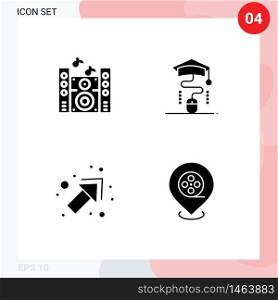 Group of 4 Solid Glyphs Signs and Symbols for music, right, mouse, education, location Editable Vector Design Elements
