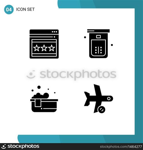 Group of 4 Solid Glyphs Signs and Symbols for seo, hot bath, bath, shower, relaxing bath Editable Vector Design Elements