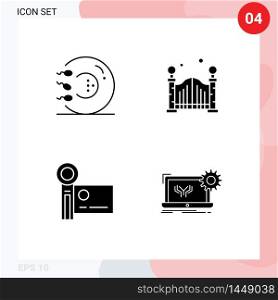 Group of 4 Solid Glyphs Signs and Symbols for sperm, digital camera, health, life, recording Editable Vector Design Elements
