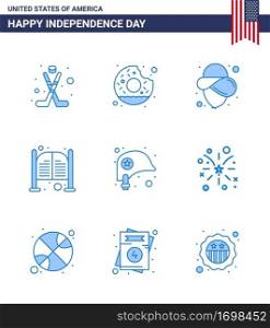 Group of 9 Blues Set for Independence day of United States of America such as helmet; entrance; usa; day; doors Editable USA Day Vector Design Elements