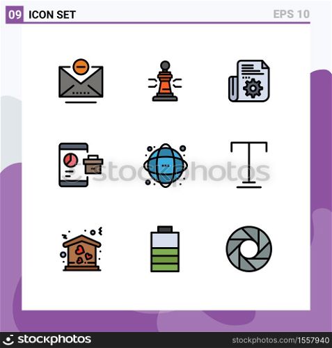 Group of 9 Filledline Flat Colors Signs and Symbols for data, seo, document, report, business Editable Vector Design Elements