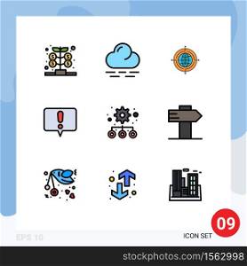 Group of 9 Filledline Flat Colors Signs and Symbols for guide, management, focus, hierarchy, chat Editable Vector Design Elements