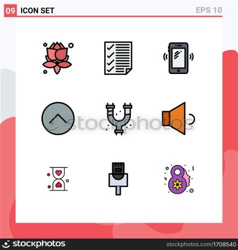 Group of 9 Filledline Flat Colors Signs and Symbols for mechanical, media player, phone, media, signals Editable Vector Design Elements