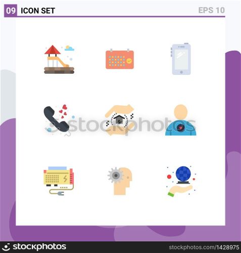 Group of 9 Flat Colors Signs and Symbols for appraisal, love, phone, communication, samsung Editable Vector Design Elements
