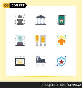 Group of 9 Flat Colors Signs and Symbols for bench, jug, app, cooking, baked Editable Vector Design Elements