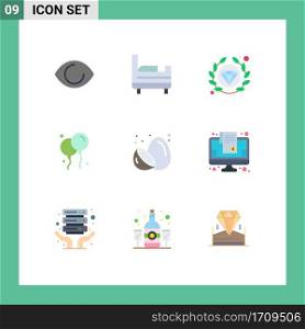 Group of 9 Flat Colors Signs and Symbols for bill, kiwi, seo, healthy, food Editable Vector Design Elements