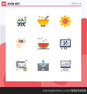 Group of 9 Flat Colors Signs and Symbols for cooking, mind, plants, process, gear Editable Vector Design Elements