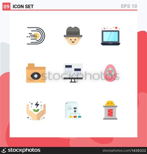 Group of 9 Flat Colors Signs and Symbols for develop, coding, computer, app, eye Editable Vector Design Elements