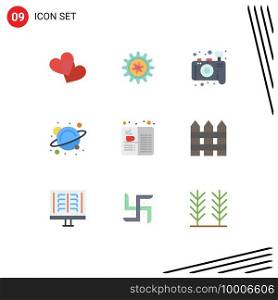 Group of 9 Flat Colors Signs and Symbols for drink, cafe, photo, book, science Editable Vector Design Elements