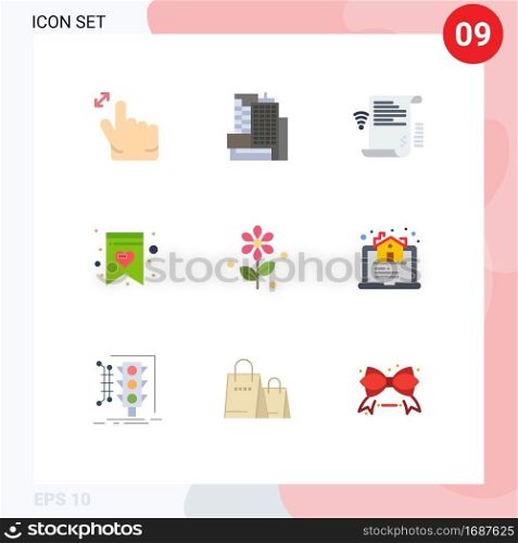 Group of 9 Flat Colors Signs and Symbols for estate, easter, presentation, flower, shopping list Editable Vector Design Elements