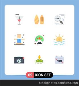 Group of 9 Flat Colors Signs and Symbols for indian, levitation, search, fly, schedule Editable Vector Design Elements