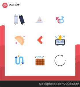 Group of 9 Flat Colors Signs and Symbols for left, back, symbol, arrow, gujjia Editable Vector Design Elements