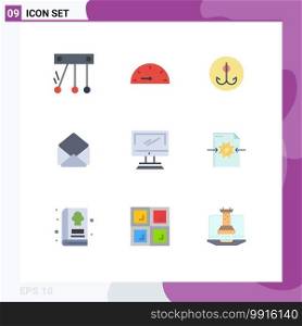 Group of 9 Flat Colors Signs and Symbols for pc, device, hook, monitor, open Editable Vector Design Elements