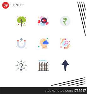 Group of 9 Flat Colors Signs and Symbols for science, attraction, business, trade, inr Editable Vector Design Elements