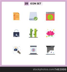 Group of 9 Flat Colors Signs and Symbols for security, application, devices, down, design Editable Vector Design Elements