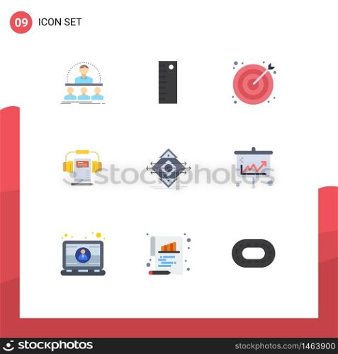 Group of 9 Flat Colors Signs and Symbols for traffic, headphone, marketing, audio, web Editable Vector Design Elements