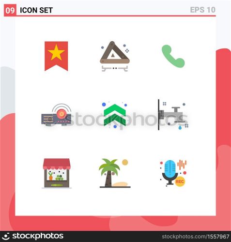 Group of 9 Flat Colors Signs and Symbols for up, arrow, mobile, service, projector Editable Vector Design Elements