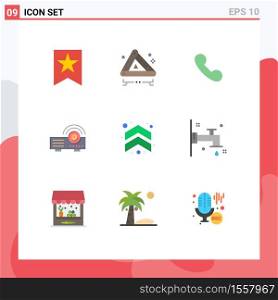 Group of 9 Flat Colors Signs and Symbols for up, arrow, mobile, service, projector Editable Vector Design Elements