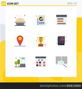 Group of 9 Flat Colors Signs and Symbols for world, location, paper, global, interface Editable Vector Design Elements