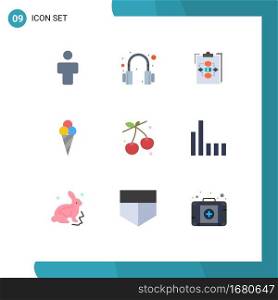 Group of 9 Modern Flat Colors Set for berry, ice cream, business, beach, work Editable Vector Design Elements