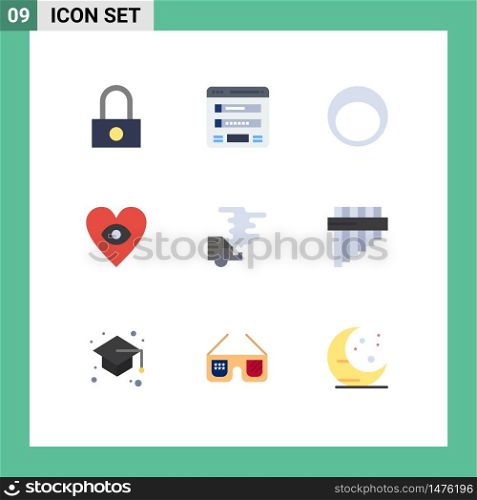 Group of 9 Modern Flat Colors Set for emission, automobile, accessories, love, eye Editable Vector Design Elements