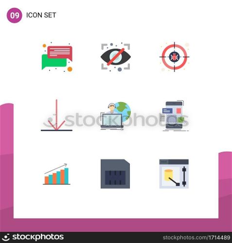 Group of 9 Modern Flat Colors Set for human, outsourcing, crime, outsource, arrow Editable Vector Design Elements
