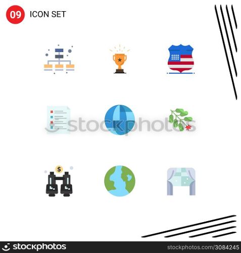 Group of 9 Modern Flat Colors Set for list, check, win, checklist, usa Editable Vector Design Elements