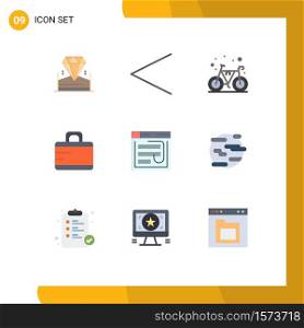 Group of 9 Modern Flat Colors Set for password, hack, bike, email, briefcase Editable Vector Design Elements