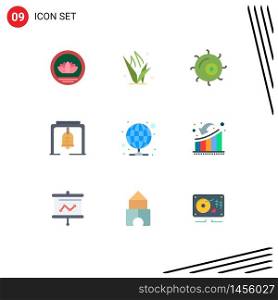 Group of 9 Modern Flat Colors Set for proxy, hosting, cell, church bell, bell Editable Vector Design Elements