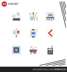 Group of 9 Modern Flat Colors Set for smart wrist, email, settings, holiday, eggs Editable Vector Design Elements