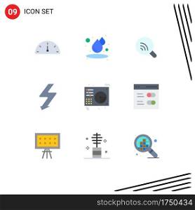 Group of 9 Modern Flat Colors Set for song, music, wifi, audio, photo Editable Vector Design Elements