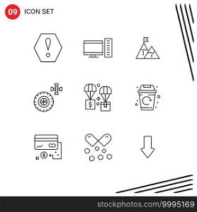 Group of 9 Modern Outlines Set for air, service, achievement, car, mountain Editable Vector Design Elements