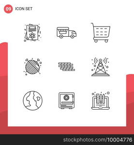 Group of 9 Modern Outlines Set for brick, security, shop, firewall, fashion Editable Vector Design Elements