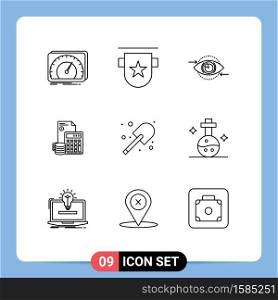 Group of 9 Modern Outlines Set for business, investment, ribbon, plan, marketing Editable Vector Design Elements