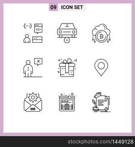 Group of 9 Modern Outlines Set for corporate, business, minus, currency, bit Editable Vector Design Elements