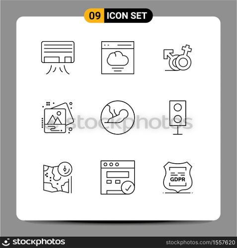 Group of 9 Modern Outlines Set for embryo, baby, symbol, art, photo Editable Vector Design Elements