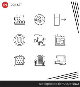 Group of 9 Modern Outlines Set for film, camera, sweet, map, holiday Editable Vector Design Elements