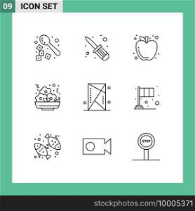 Group of 9 Modern Outlines Set for games, console, autumn, nugget, food Editable Vector Design Elements