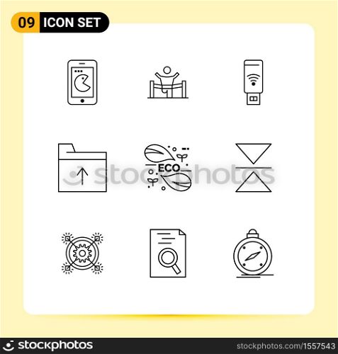 Group of 9 Modern Outlines Set for get, document, leadership, signal, wifi Editable Vector Design Elements