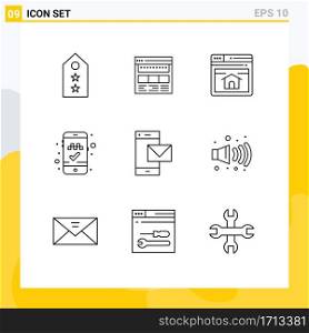 Group of 9 Modern Outlines Set for online cab booking, home page, corporate, webpage, seo Editable Vector Design Elements