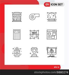 Group of 9 Modern Outlines Set for page, creative, development tools, copywriting, device Editable Vector Design Elements