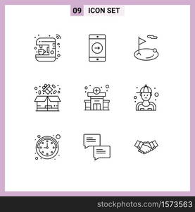 Group of 9 Modern Outlines Set for sale, package, mobile application, box, ball Editable Vector Design Elements